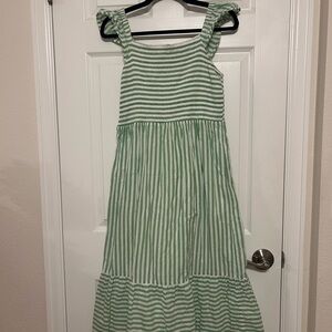 LOFT Green and White Striped Dress